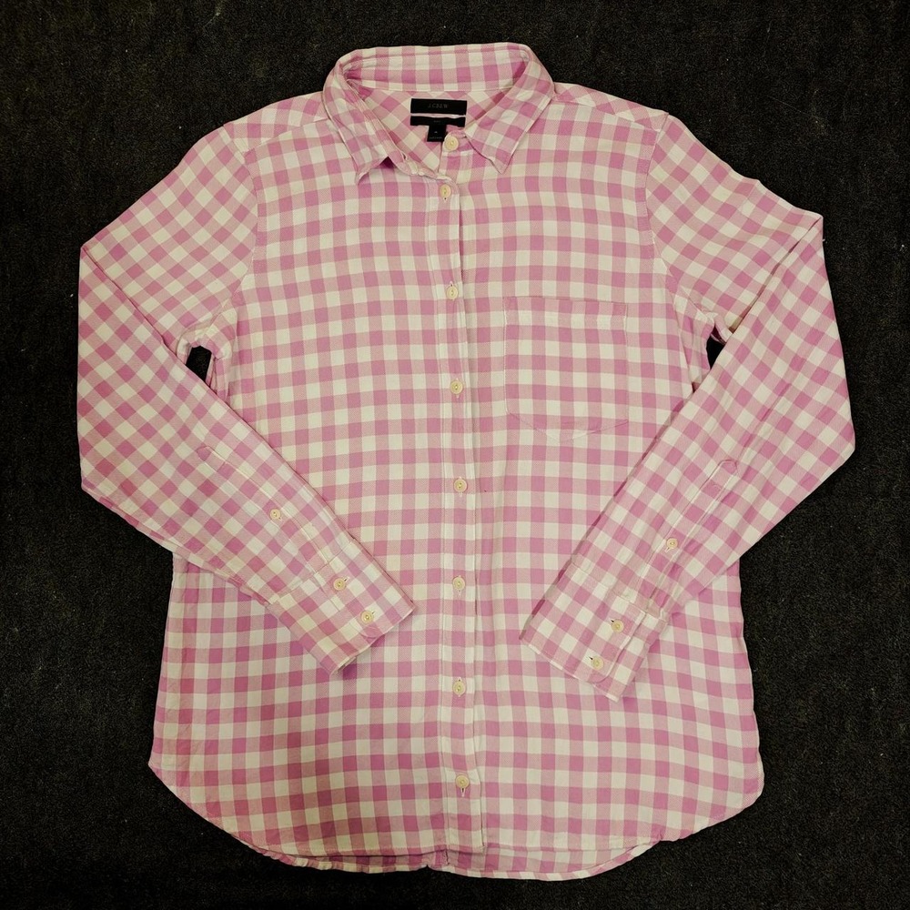 J.Crew Pink Gingham Boy Shirt Button Down Long Sleeve Cotton Pink White Size 4